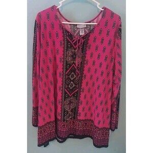! Catherines Top Womens 2X 22 24W Multicolor Paisley Boho Print Stretch Blouse